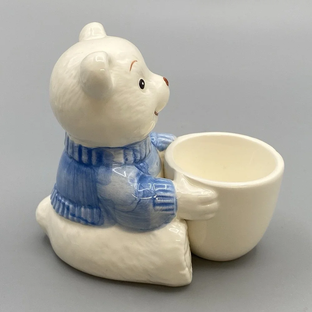 Vintage Ceramic Egg Cup Spoon Figural Teddy Bear‎ Childrens Taiwan